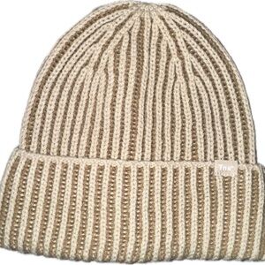 Aritzia TNA Rush Ribbed Knit Beanie - Cream and Brown